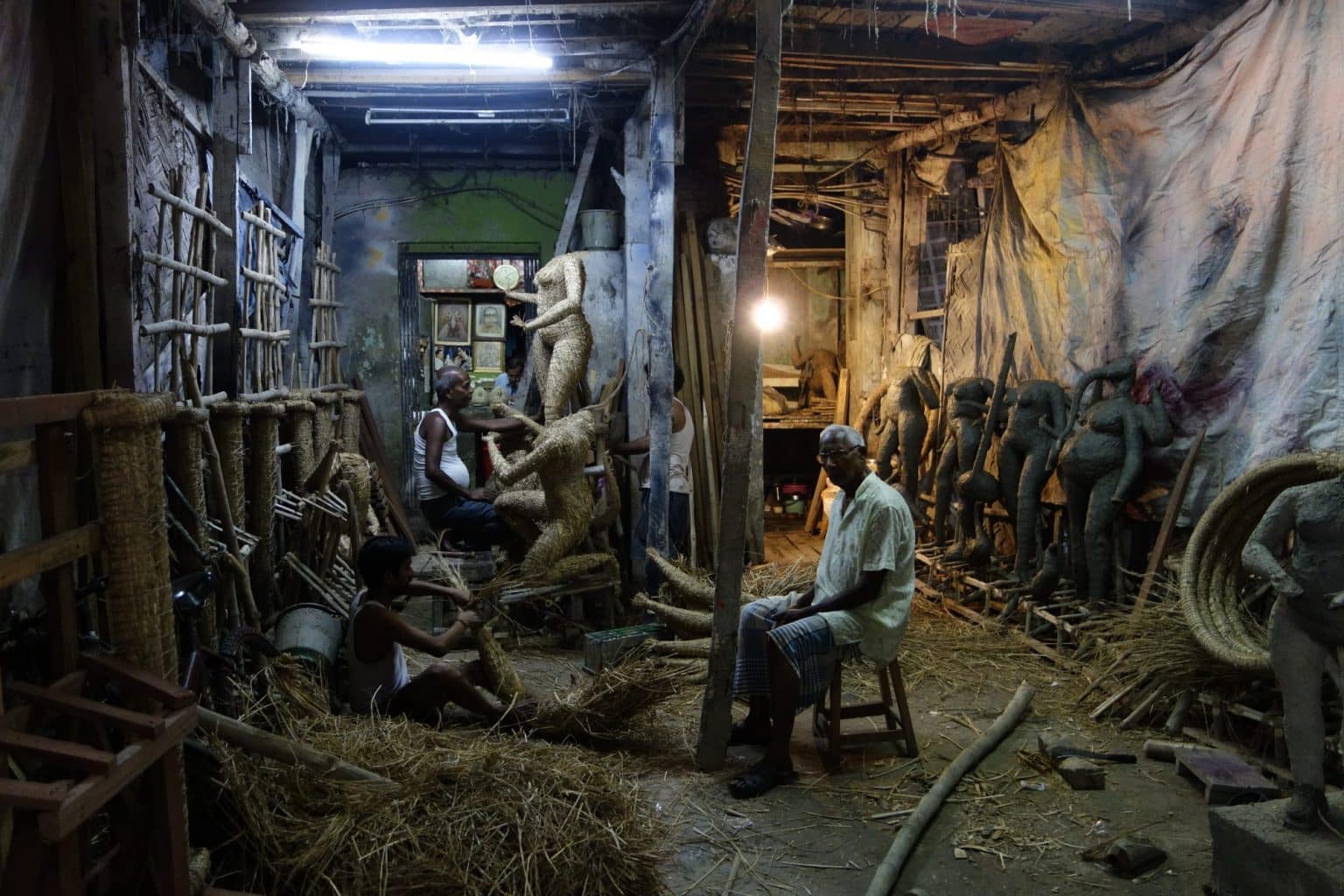 Kumartuli artisans, in Kolkata, building the armatures for clay idols for Durga Puja; International Changemakers British Council / Coventry City of Culture Research trip, 2020