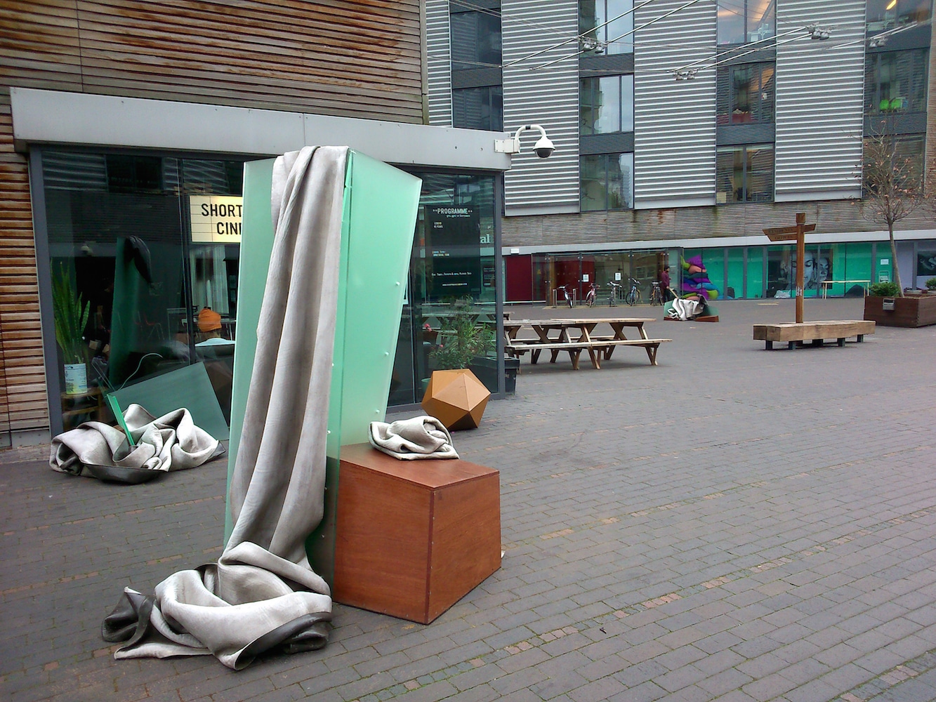 Sculpture by Frances Richardson for SCULPTURE AT Bermondsey Square, London. Made from draped concrete canvas.