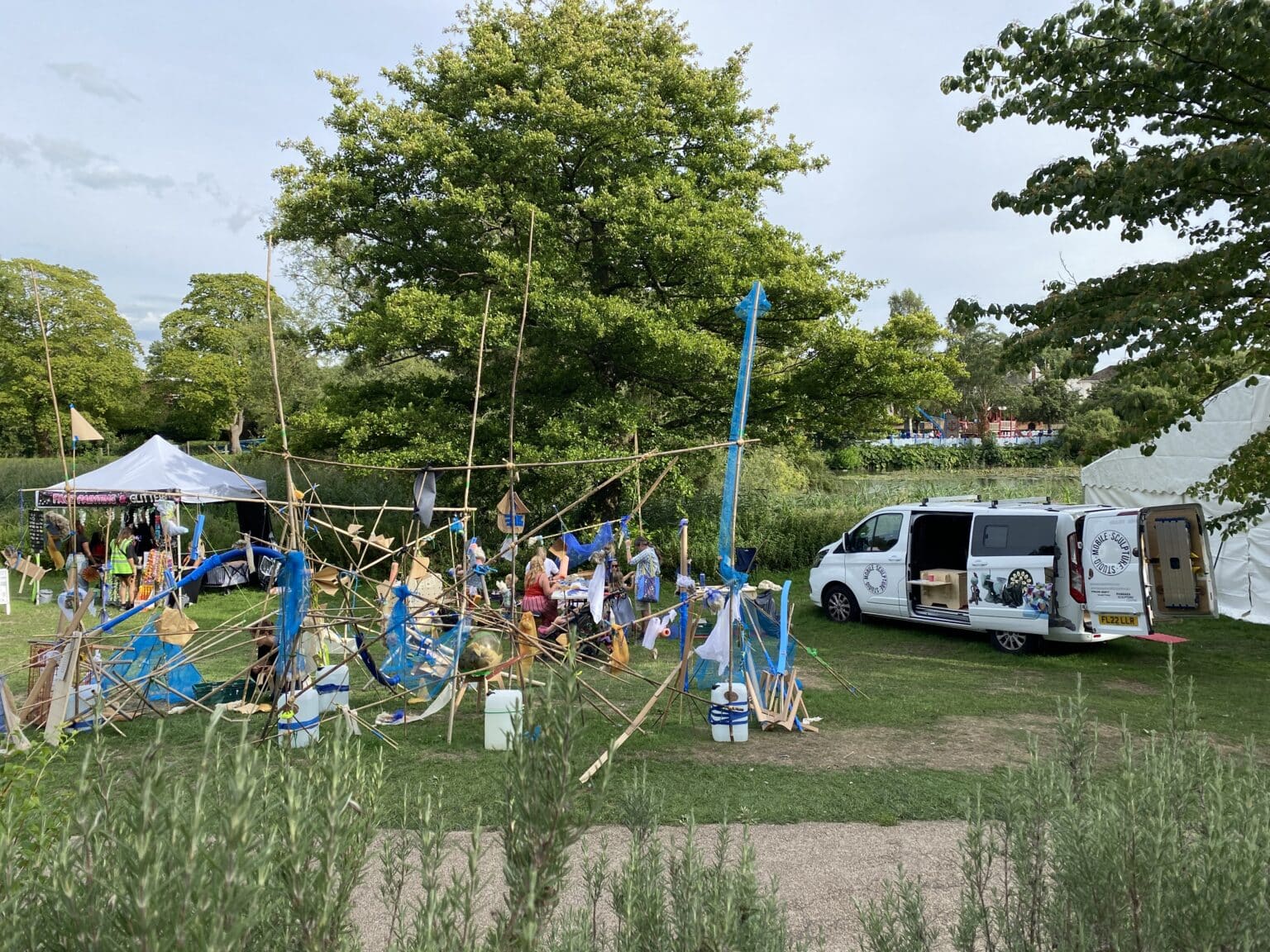 Pangaea's Mobile Sculpture Studio delivering our Adventures in Material & Space family sculpture workshop at Art in the Park festival.